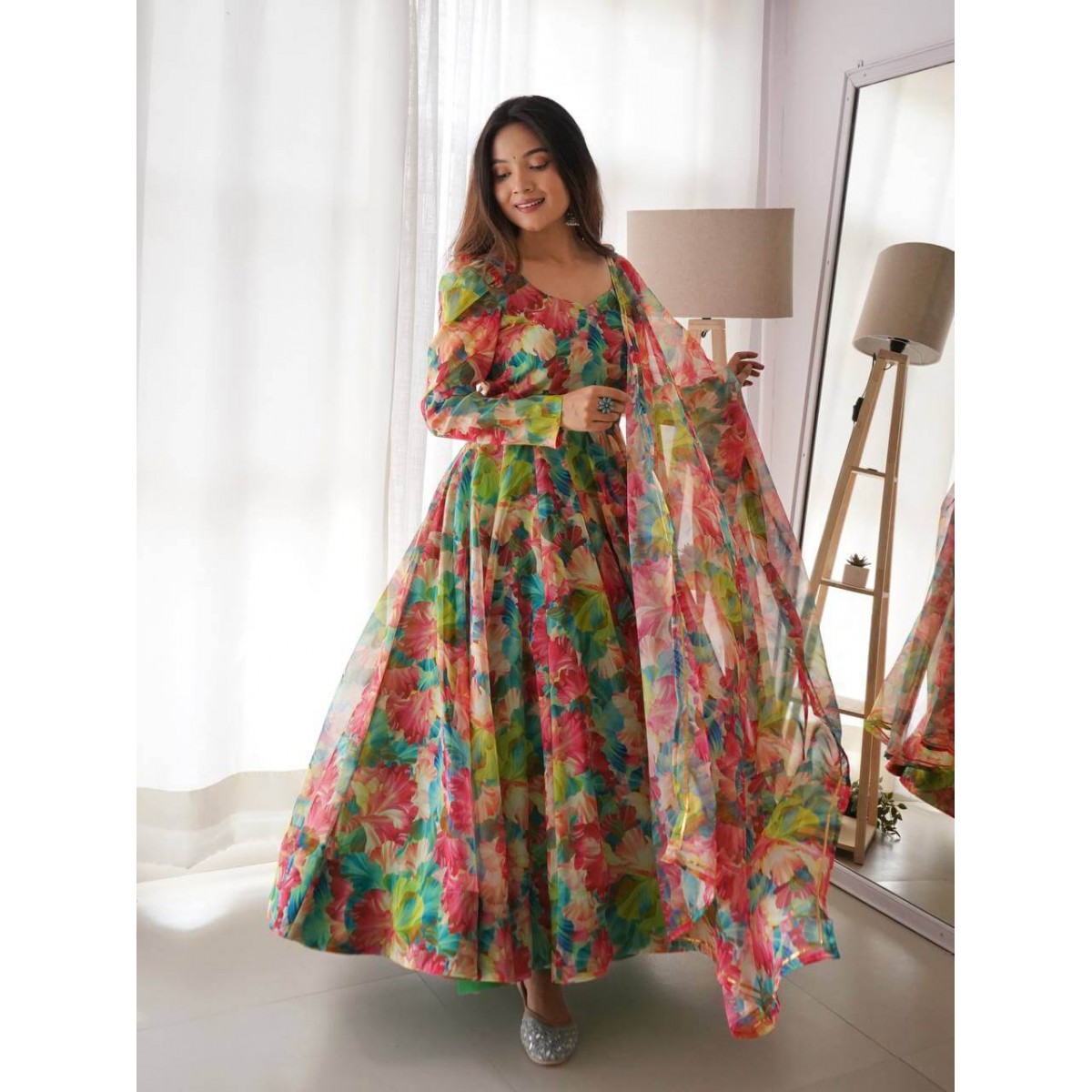 Summer special tabby organza silk anarkali suit